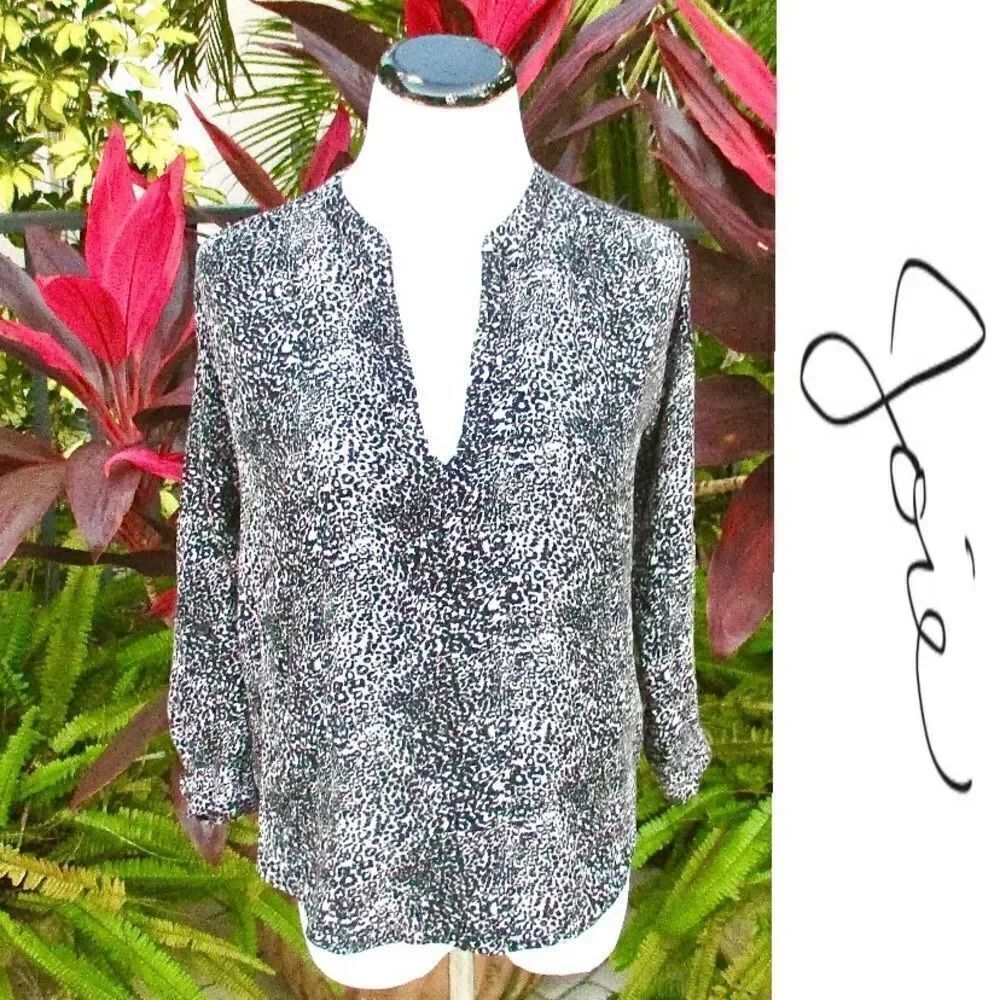 Joie Black Leopard 3/4 Sleeve Blouse